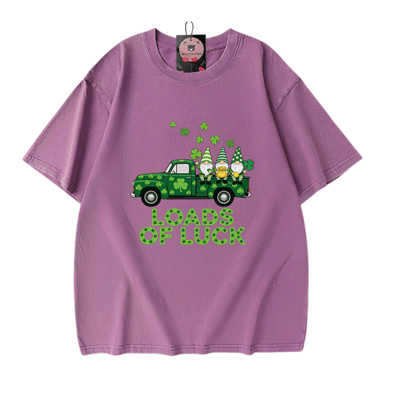 St. Pakrit-Tag – VIEL GLÜCK! Modakawa Vintage-T-Shirt aus 100 % Baumwolle mit Glücksgrafik. - Purple - 5XL - image 6
