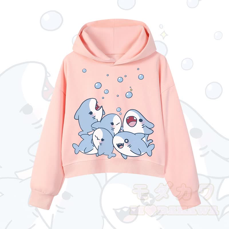 MODAKAWA X atka Shark Print Cropped Cotton Hoodie - Rosa - 3XL - image 6