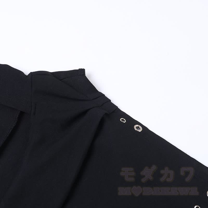 Ärmelloses Top im Gothic-Stil mit drapiertem Kragen und Metallkettenverzierung - image 8