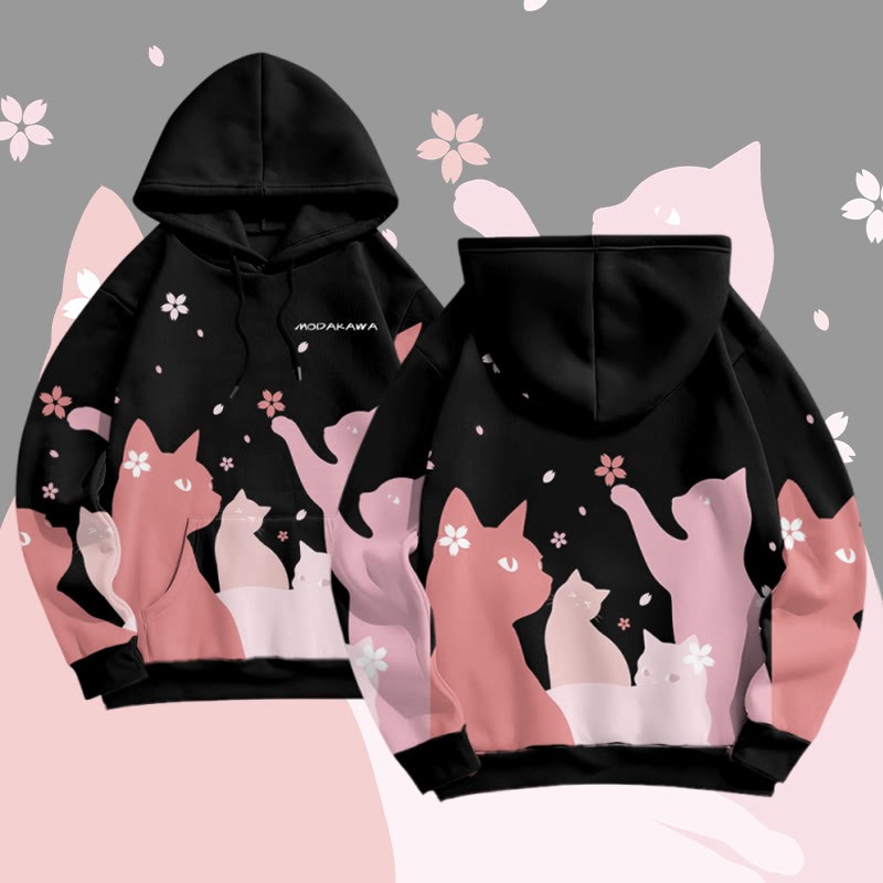 MODAKAWA Sakura Katzen-Pullover-Hoodie mit Allover-Print - Black - 8XL - image 4