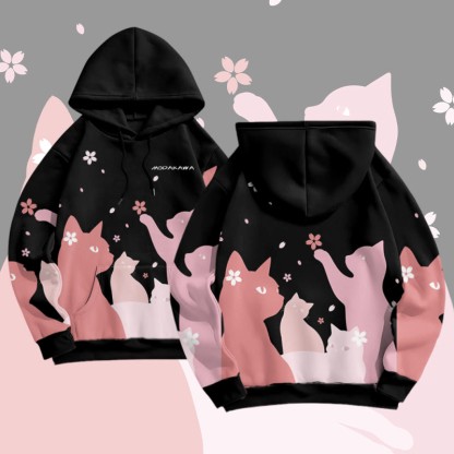 MODAKAWA Sakura Katzen-Pullover-Hoodie mit Allover-Print - Black - 8XL - image 4