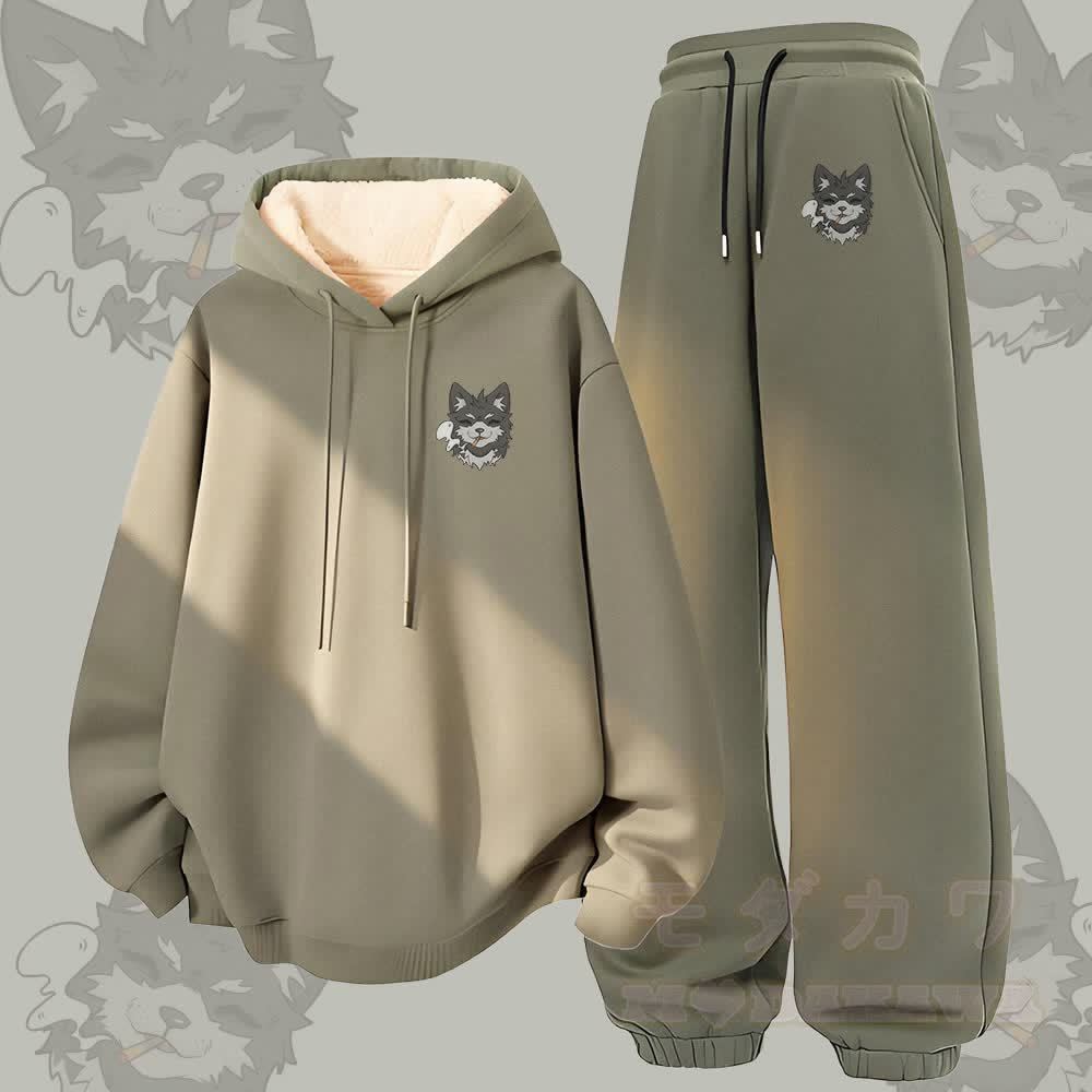MODAKAWA Koda Smoking Graphic Zweiteiliges Set aus dick mit Fleece gefüttertem Hoodie und Hose - Grün - 5XL - image 3