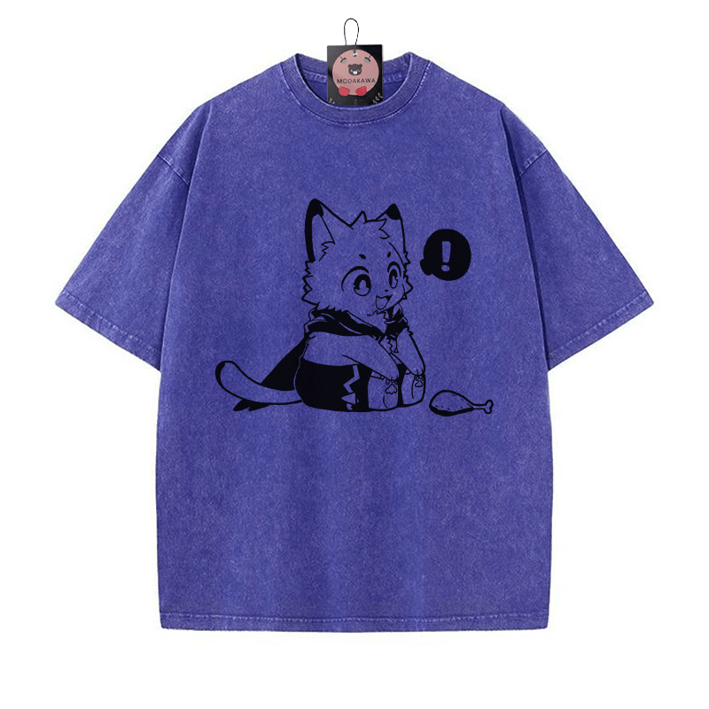 Fröhliches Kätzchen, das einen Trommelstock ansieht. Grafik. Unisex Vintage Washed T-Shirt - Blau - 5XL - image 3