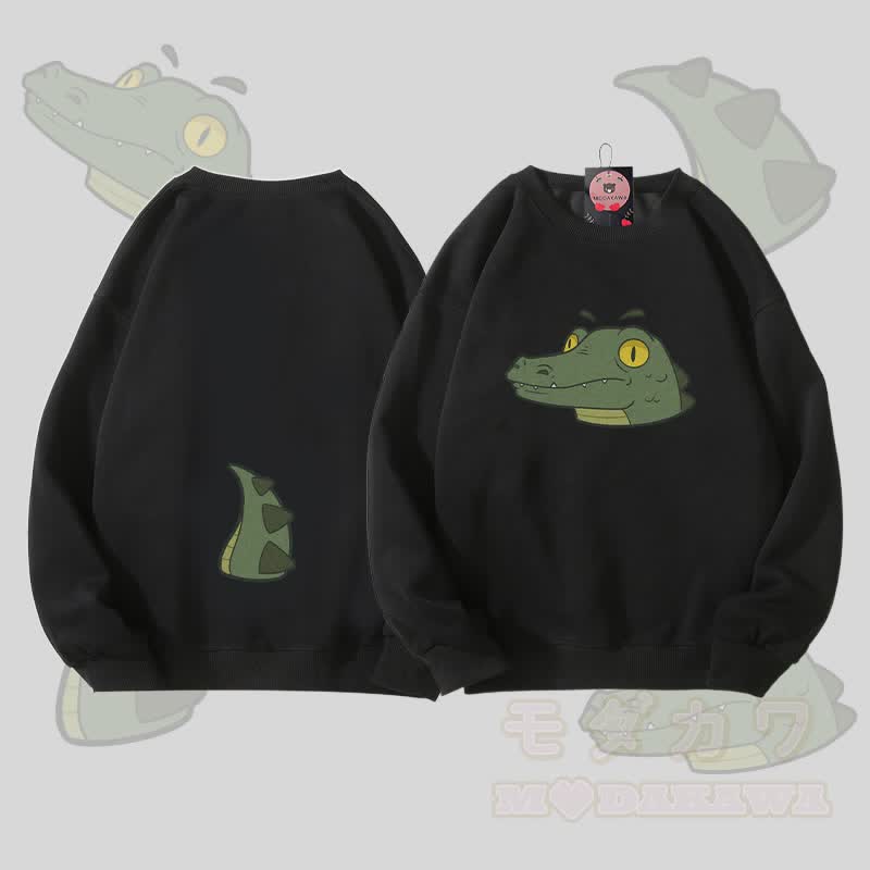 MODAKAWA Unisex-Sweatshirt mit Krokodil-Gesichts- und Schwanzmotiv - Schwarz - 5XL - image 4