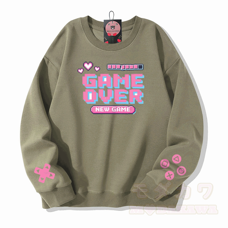 GAME OVER Grafik Modakawa Sweatshirt - Hellkhaki - 5XL - image 5