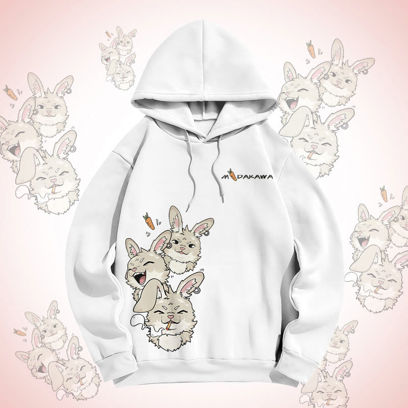 MODAKAWA Gradient Joyful Bunny Graphic Pullover Hoodie - White - 6XL - image 3