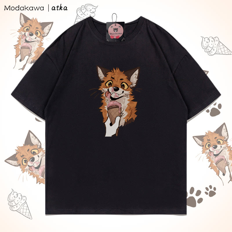 MODAKAWA X atka Fuchs isst Eiscreme Grafik-T-Shirt - Black - 5XL - image 7