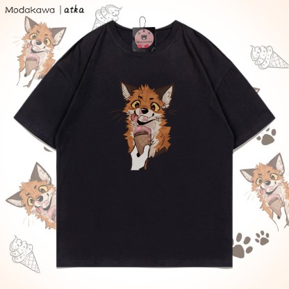 MODAKAWA X atka Fuchs isst Eiscreme Grafik-T-Shirt - Black - 5XL - image 7
