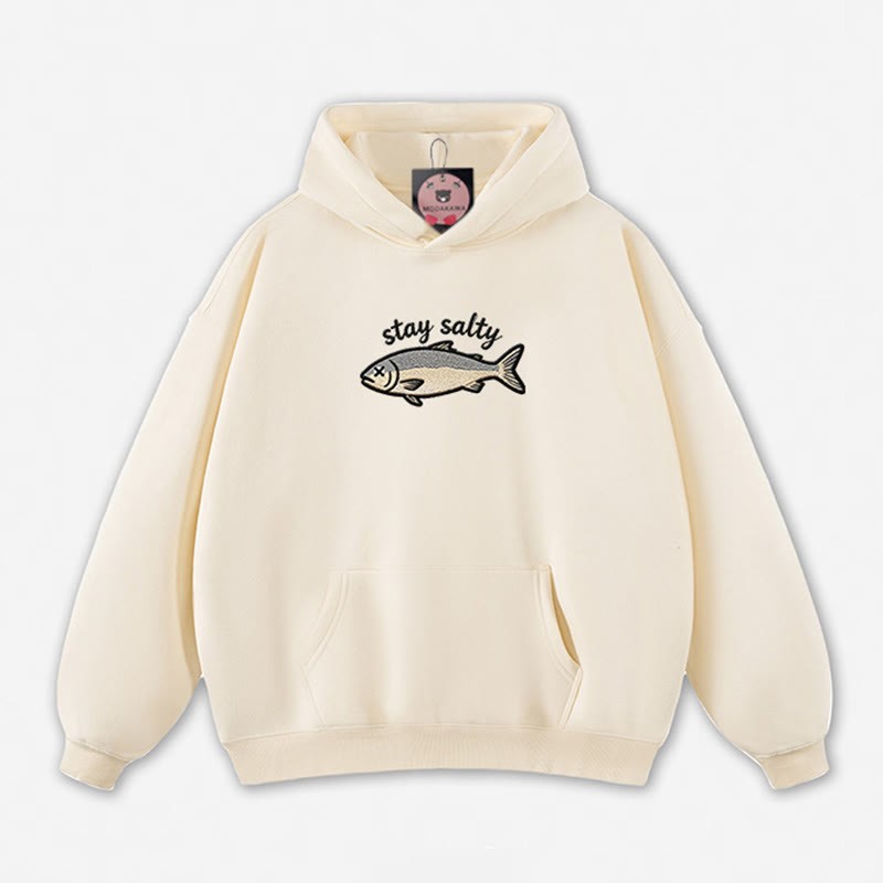 STAY SALTY Dead Fish Graphic Loose Hoodie - Apricot - 5XL - image 6