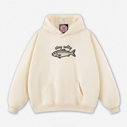 STAY SALTY Dead Fish Graphic Loose Hoodie - Apricot - 5XL - image 6