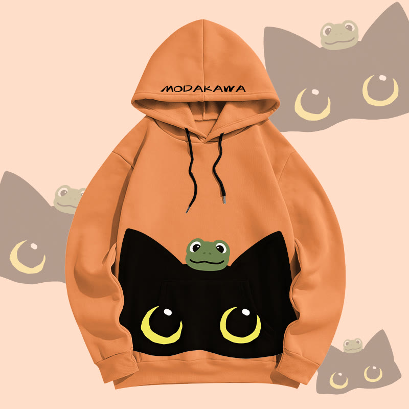 MODAKAWA Pullover-Hoodie mit Frosch- und Katzenmotiv (Allover-Print) - Orange - 8XL - image 3