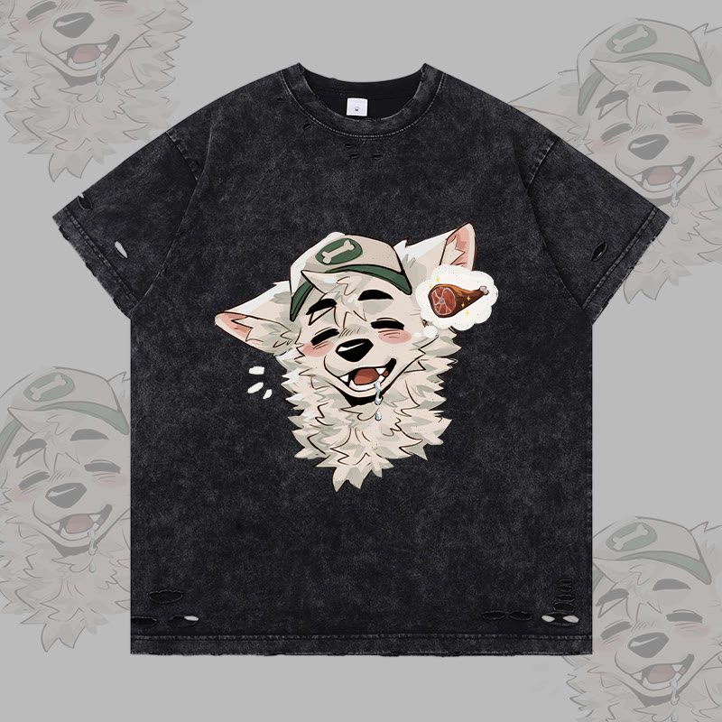 MODAKAWA X atka Fox Wants Meat Grafik Zerrissenes T-Shirt - Black - 2XL - image 3
