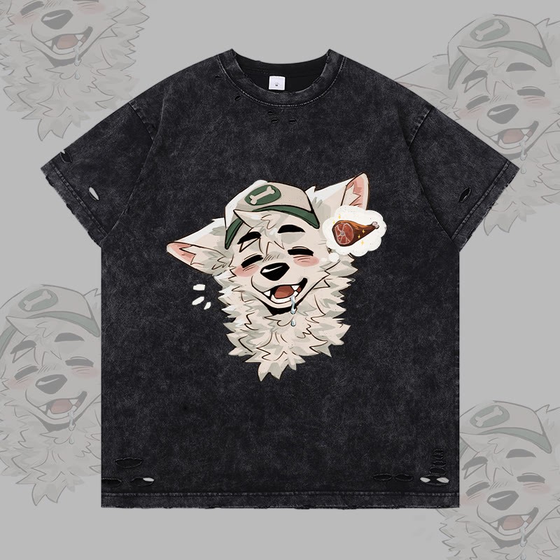 MODAKAWA X atka Fox Wants Meat Grafik Zerrissenes T-Shirt - Black - 2XL - image 3