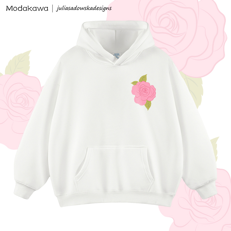 MODAKAWA X juliasadowskadesigns Fleecegefütterter Hoodie mit Rosenmotiv - White - 2XL - image 3