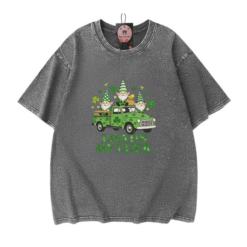 Lucky LOADS OF LUCK St. Pakrit's Day Grafik Modakawa Vintage gewaschenes T-Shirt aus 100% Baumwolle - Grey - 5XL - image 9