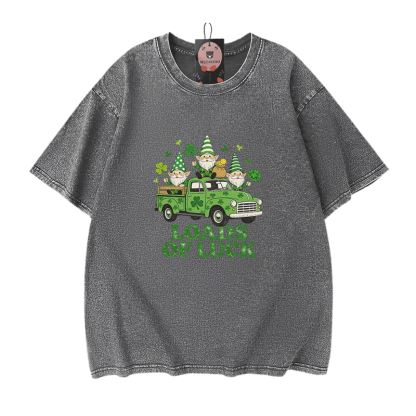 Lucky LOADS OF LUCK St. Pakrit's Day Grafik Modakawa Vintage gewaschenes T-Shirt aus 100% Baumwolle - Grey - 5XL - image 9