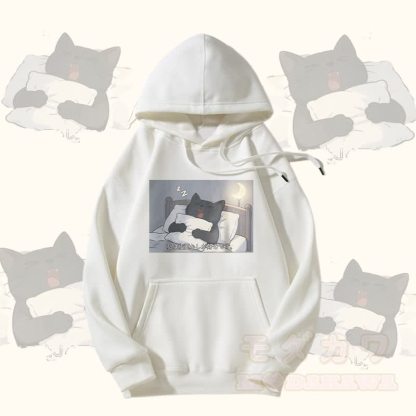 MODAKAWA Fleecegefütterter Hoodie mit Grafikprint „Schlafende schwarze Katze“ - Weiß - 5XL - image 3