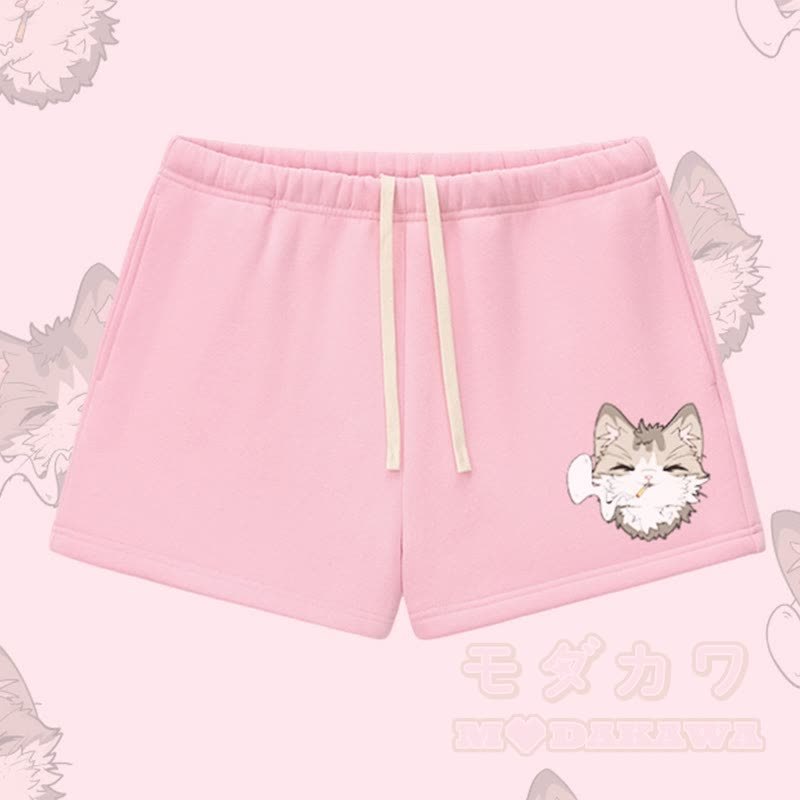 MODAKAWA Shorts mit Raucherkatzen-Motiv, dick gefüttert mit Fleece - Rosa - L - image 5