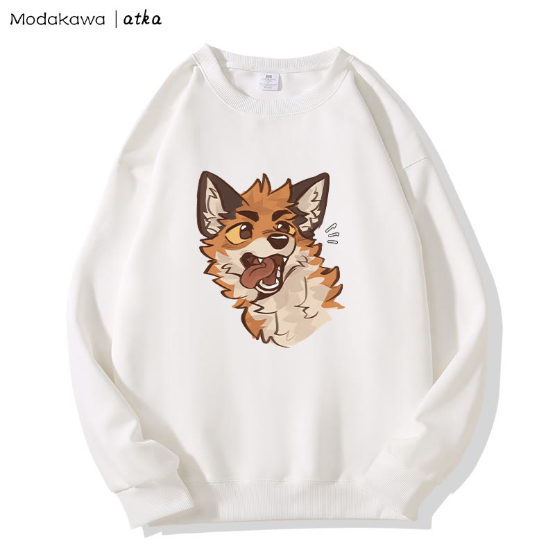 MODAKAWA X atka Sweatshirt mit verspieltem Fuchsgesicht-Grafik - White - 5XL - image 5