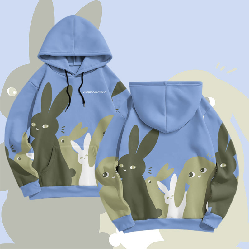 MODAKAWA Pullover-Hoodie mit pastellfarbenem Hasenmotiv und Allover-Print - Blue - 8XL - image 2