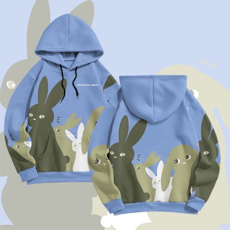 MODAKAWA Pullover-Hoodie mit pastellfarbenem Hasenmotiv und Allover-Print - Blue - 8XL - image 2