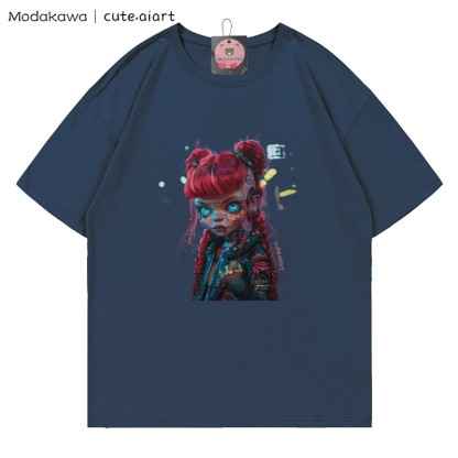 Cyberpunk-Dämonenmädchen-Grafik-T-Shirt - Purplish Blue - 5XL - image 5