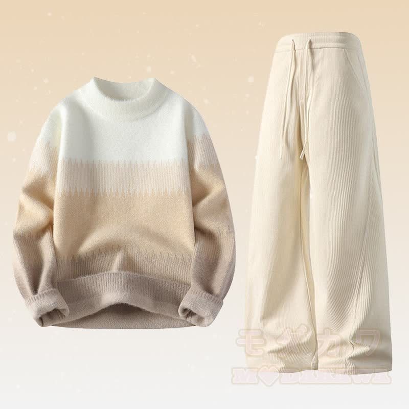 Zweiteiliges Set aus Strickpullover und Cordhose in Farben -Optik - Satz F - 4XL - image 6