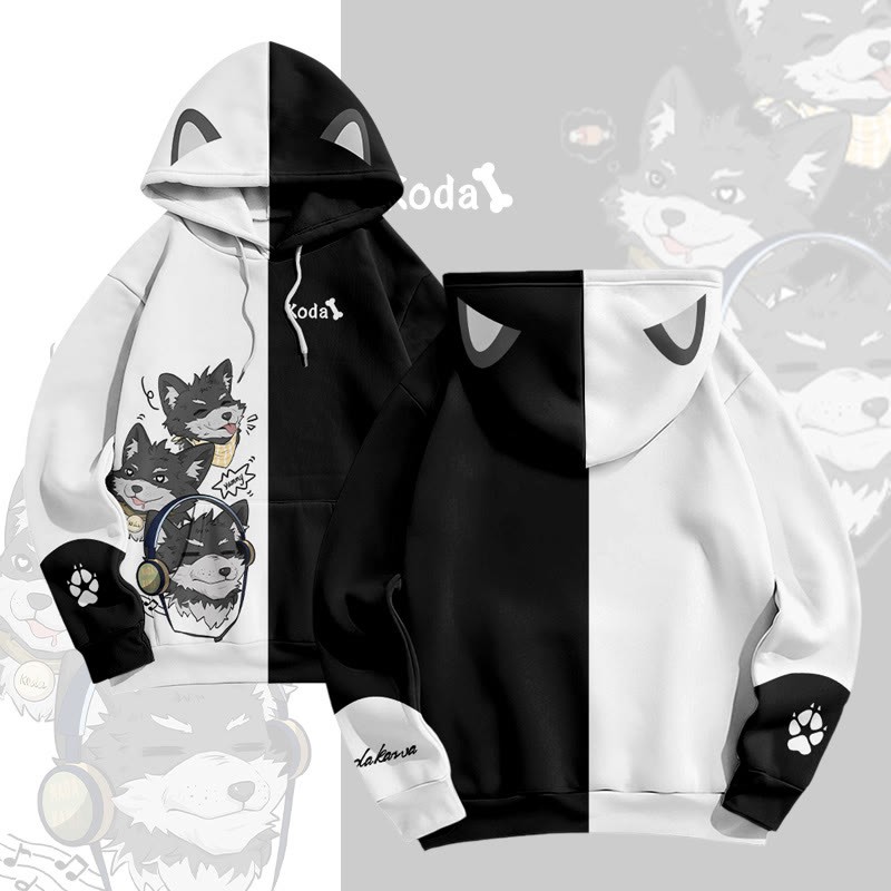 MODAKAWA Pullover-Hoodie mit fröhlichem Koda-Welpen-Print - image 4