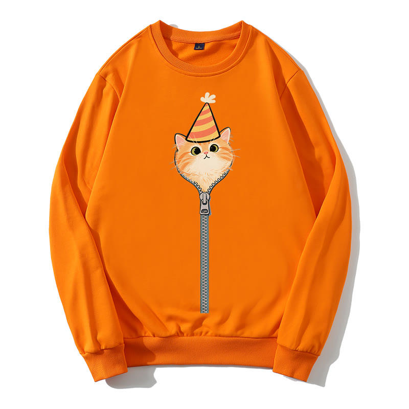Partykatze, die aus dem Sweatshirt mit Reißverschluss und rundem Kragen guckt - Orange - 5XL - image 3