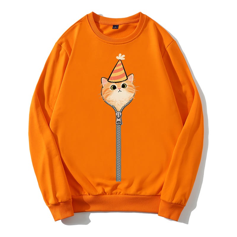 Partykatze, die aus dem Sweatshirt mit Reißverschluss und rundem Kragen guckt - Orange - 5XL - image 3