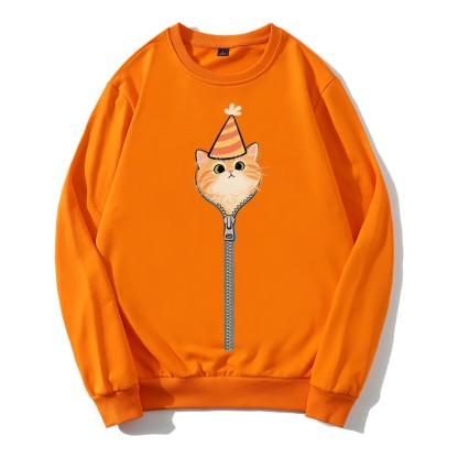 Partykatze, die aus dem Sweatshirt mit Reißverschluss und rundem Kragen guckt - Orange - 5XL - image 3