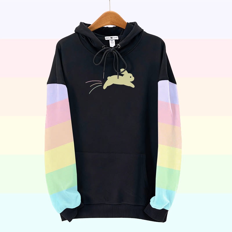 MODAKAWA Pullover-Hoodie mit Regenbogen-Print und Häschenlauf - Black - 8XL - image 2