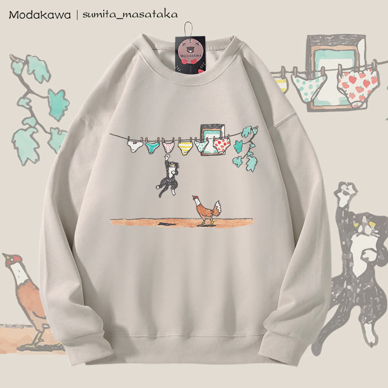 MODAKAWA X sumita_masataka Unterwäsche Snatcher Cat Grafik Unisex Sweatshirt - Light Beige - 5XL - image 4