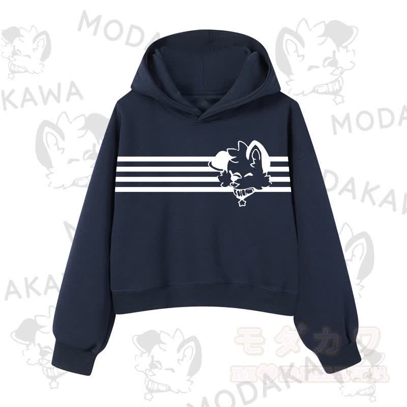 Modakawa Baumwoll-Hoodie mit Hunde-Grafikstreifen - Marineblau B - 3XL - image 11