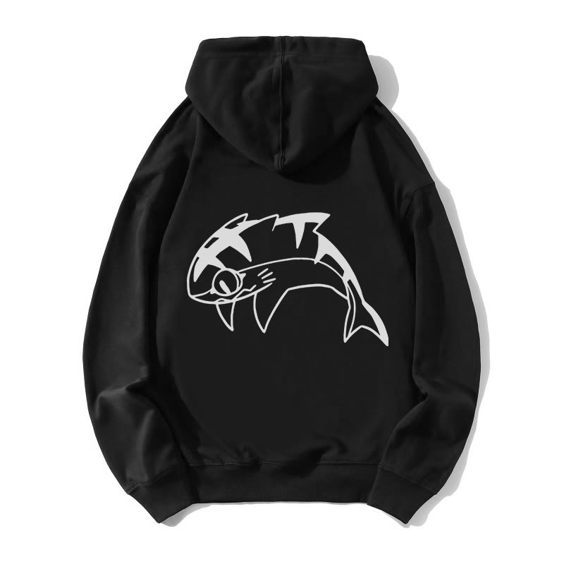 Lockerer Hoodie mit springendem Hai-Grafik - Black - 5XL - image 5