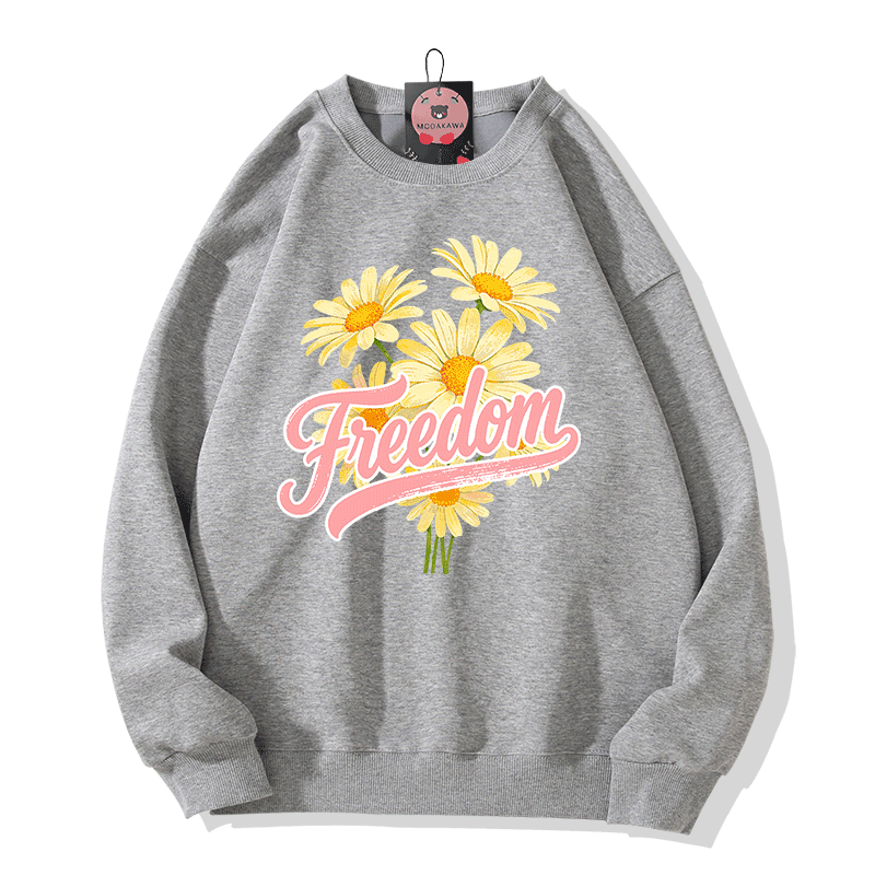 Modakawa Sweatshirt mit FREEDOM-Blumen-Grafik - Grey - 5XL - image 3