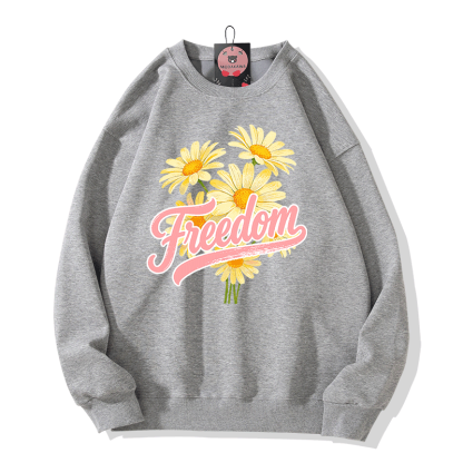 Modakawa Sweatshirt mit FREEDOM-Blumen-Grafik - Grey - 5XL - image 3