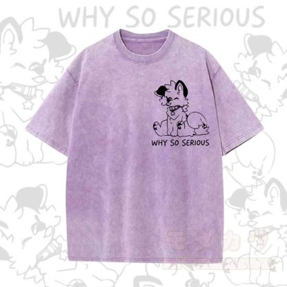 MODAKAWA WHY SO SERIOUS Kurzarm-T-Shirt mit niedlichem Hunde-Print - Lila - 5XL - image 8