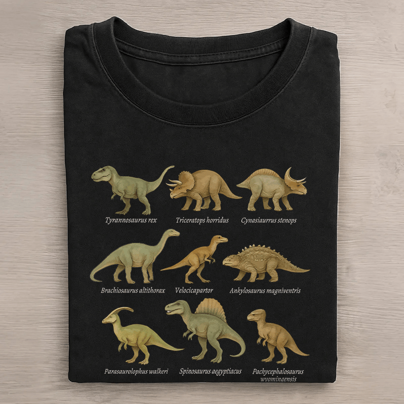 Dino Squad Grafik Unisex Vintage Washed T-Shirt - Schwarz - 5XL - image 3