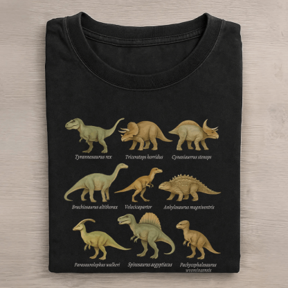 Dino Squad Grafik Unisex Vintage Washed T-Shirt - Schwarz - 5XL - image 3