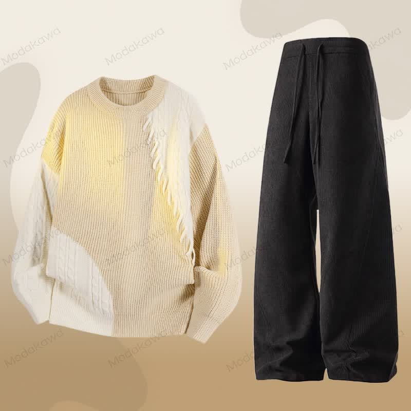 Zweiteiliges Set aus Strickpullover und Cordhose in Farben - Satz D - 3XL - image 4