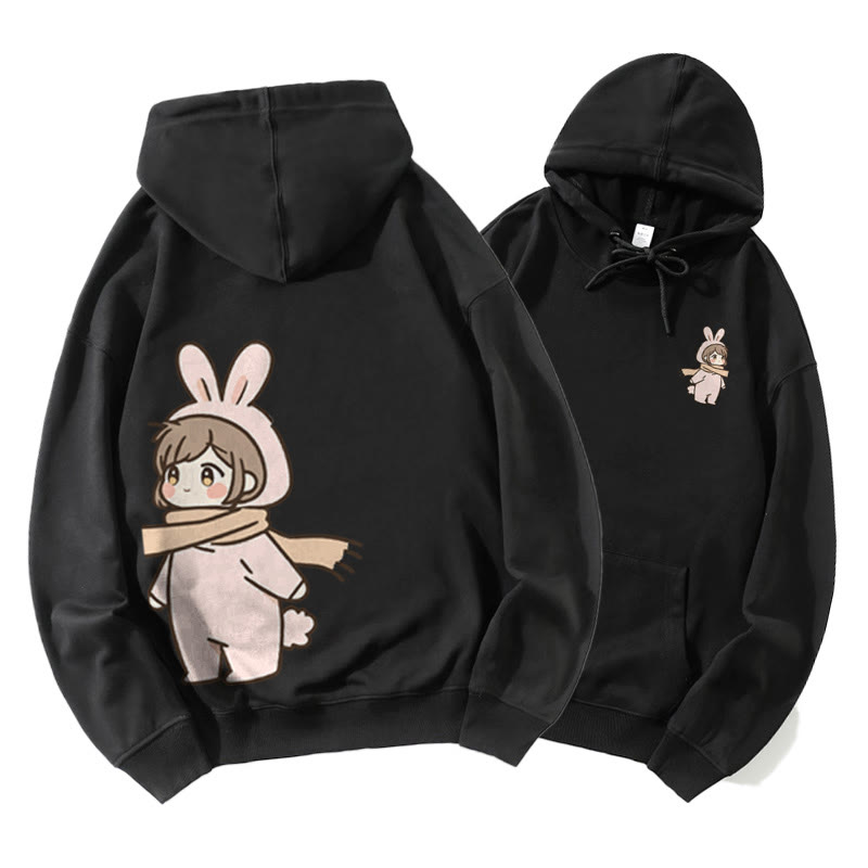 Niedlicher Cartoon Junge und Mädchen Grafik Paar Passender Hoodie - Black B - 5XL - image 7