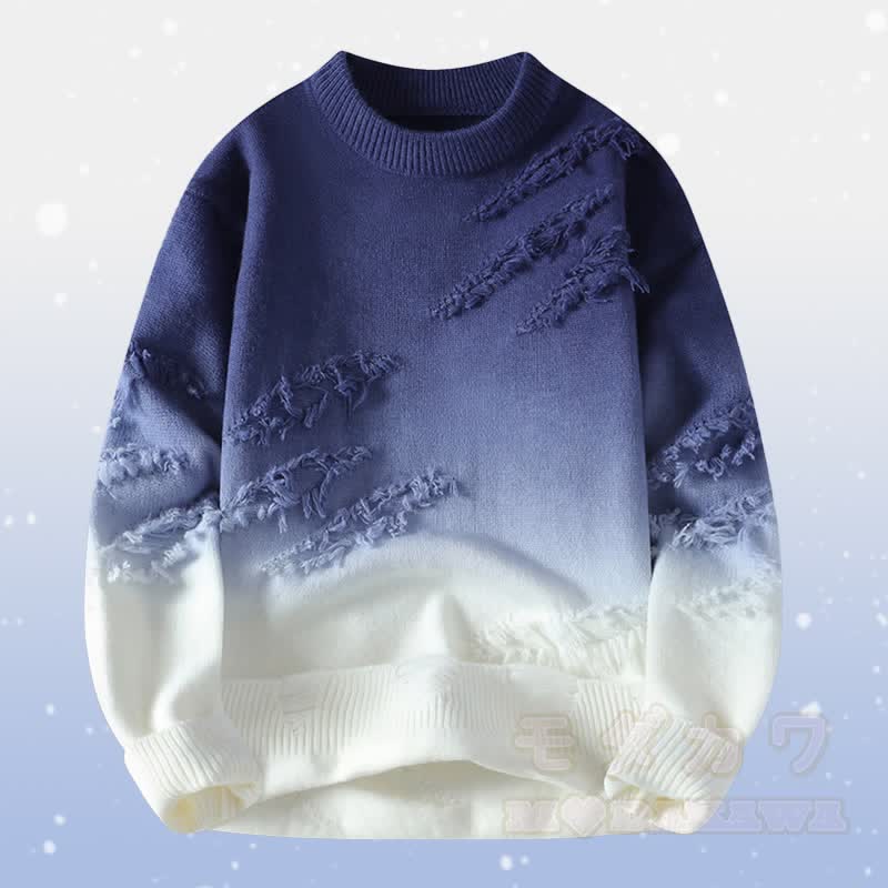 Zweiteiliger Strickpullover mit Farbverlauf und Rissen, dazu eine fleecegefütterte Hose - Blauer Pullover - 4XL - image 8