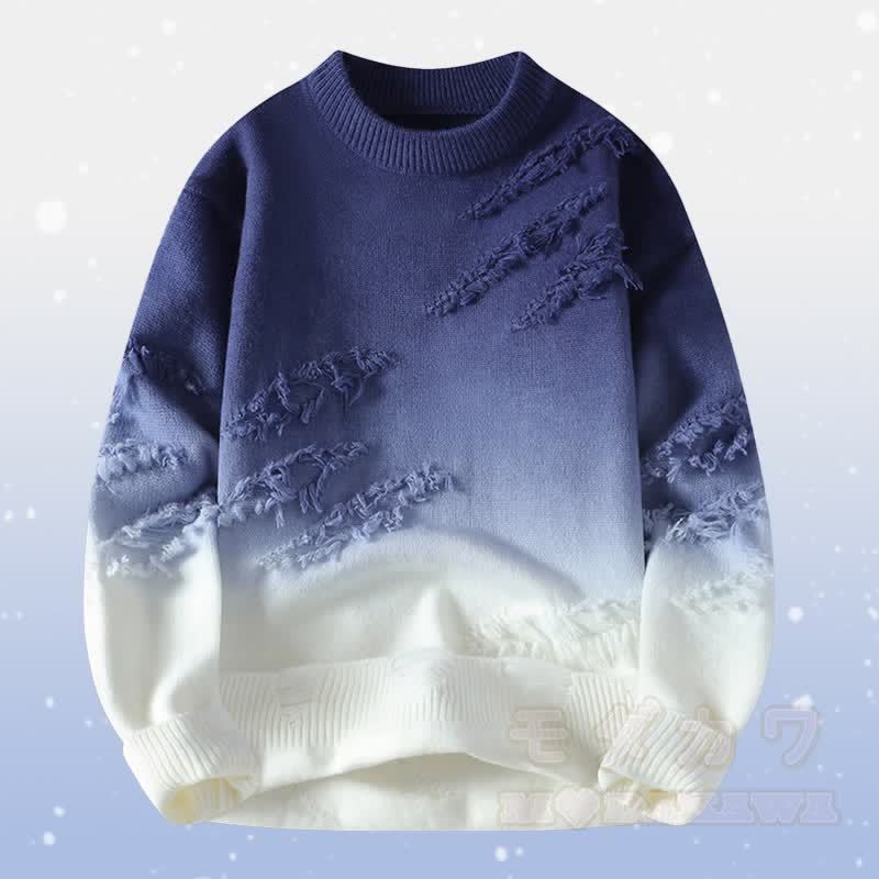Zweiteiliger Strickpullover mit Farbverlauf und Rissen, dazu eine fleecegefütterte Hose - Blauer Pullover - 4XL - image 8