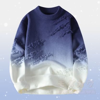 Zweiteiliger Strickpullover mit Farbverlauf und Rissen, dazu eine fleecegefütterte Hose - Blauer Pullover - 4XL - image 8