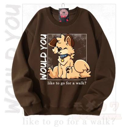 MODAKAWA X Popipeko WOULD YOU Hunde-Grafik Unisex-Sweatshirt - Braun - 3XL - image 6