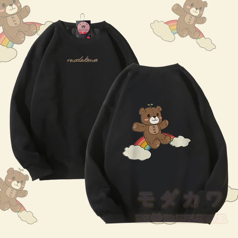 Modakawa Unisex-Sweatshirt mit Regenbogenbär-Motiv - Schwarz - 5XL - image 4