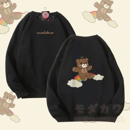 Modakawa Unisex-Sweatshirt mit Regenbogenbär-Motiv - Schwarz - 5XL - image 4