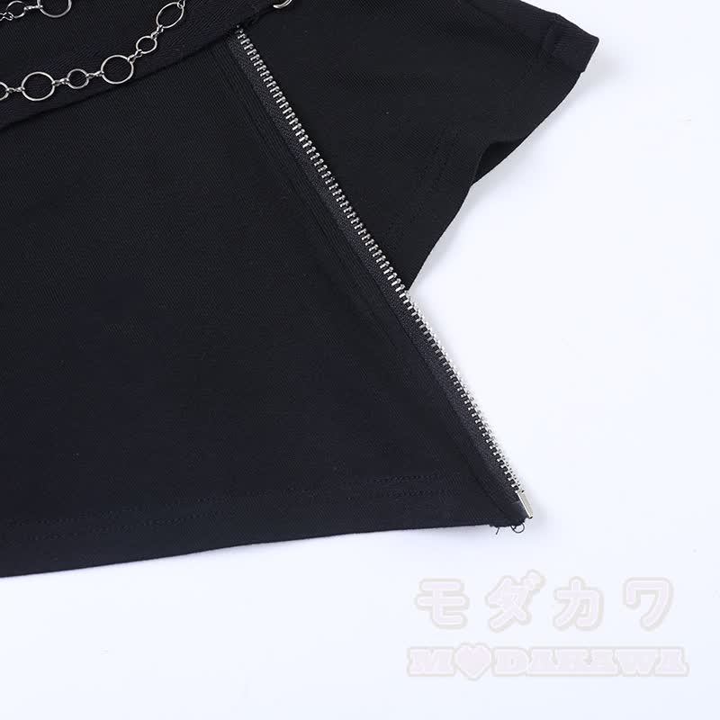 Ärmelloses Top im Gothic-Stil mit drapiertem Kragen und Metallkettenverzierung - image 7