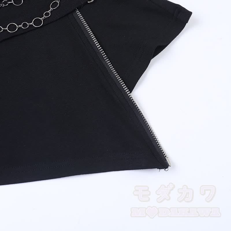 Ärmelloses Top im Gothic-Stil mit drapiertem Kragen und Metallkettenverzierung - image 7